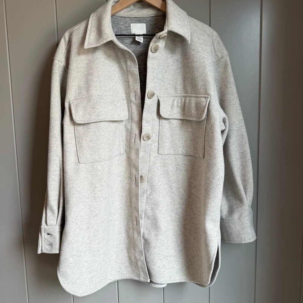 H&M Women’s Jersey Shirt Jacket Shacket in Light Beige Melange Medium